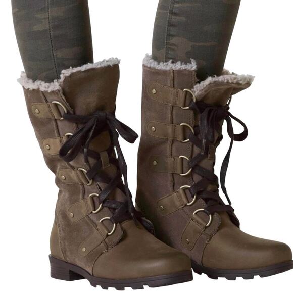 Sorel Shoes - SOREL Emelie Lace Up Boots  Brown Leather Waterproof Insulated Combat Size 8
